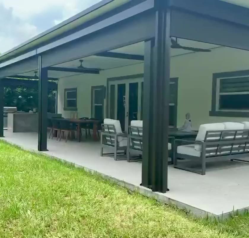 Motorized zipper track screens closing down a Florida lanai at the touch of a button